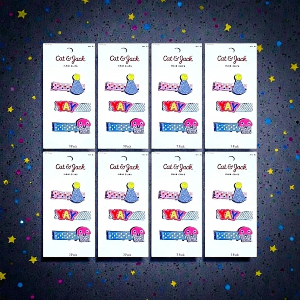 8 Sets of Cat & Jack Party Themed Glitter Hair Clips Perfect Party Favors NEW